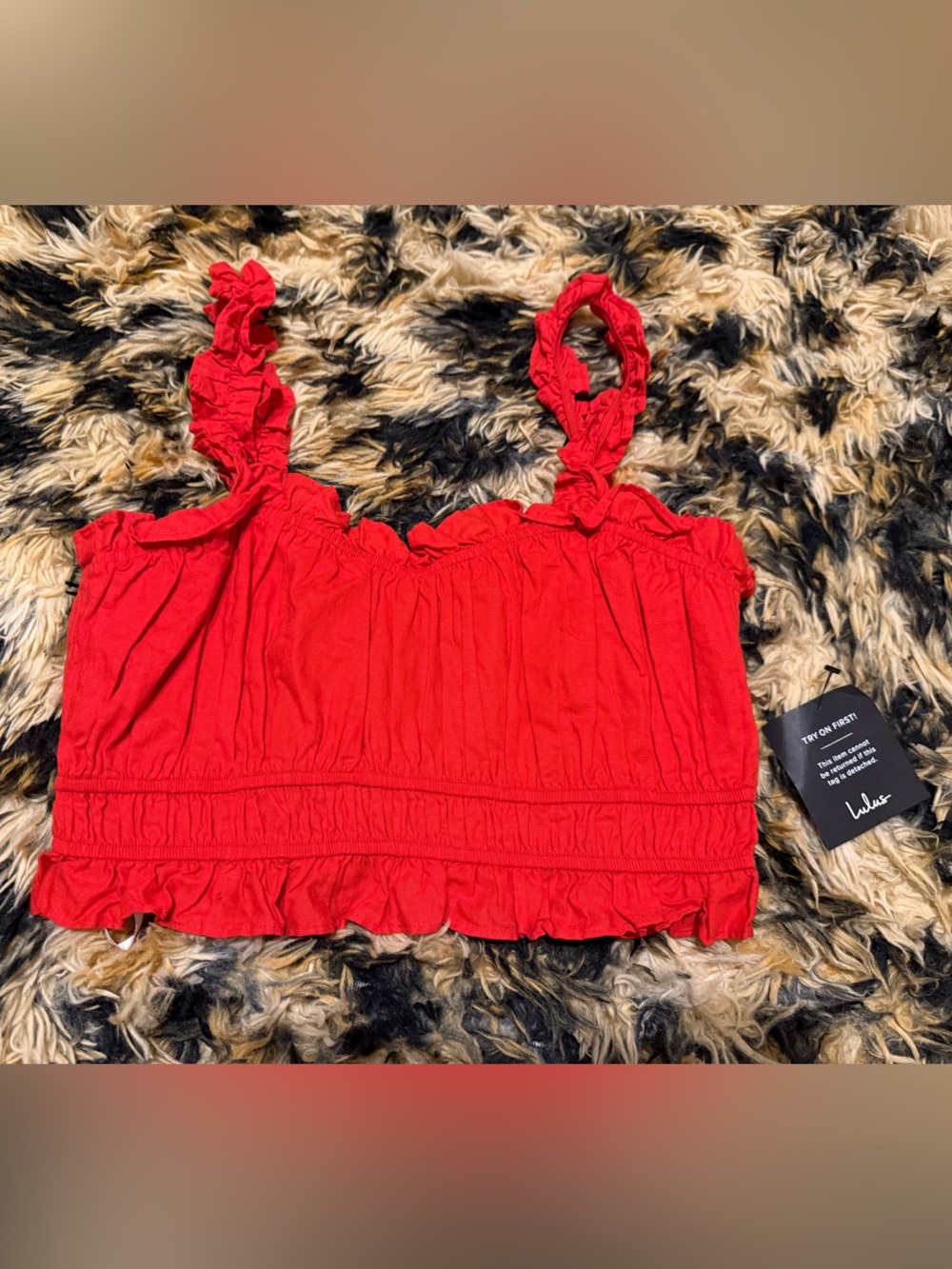 Lulu's Bright Red Strapless Ruffle Top